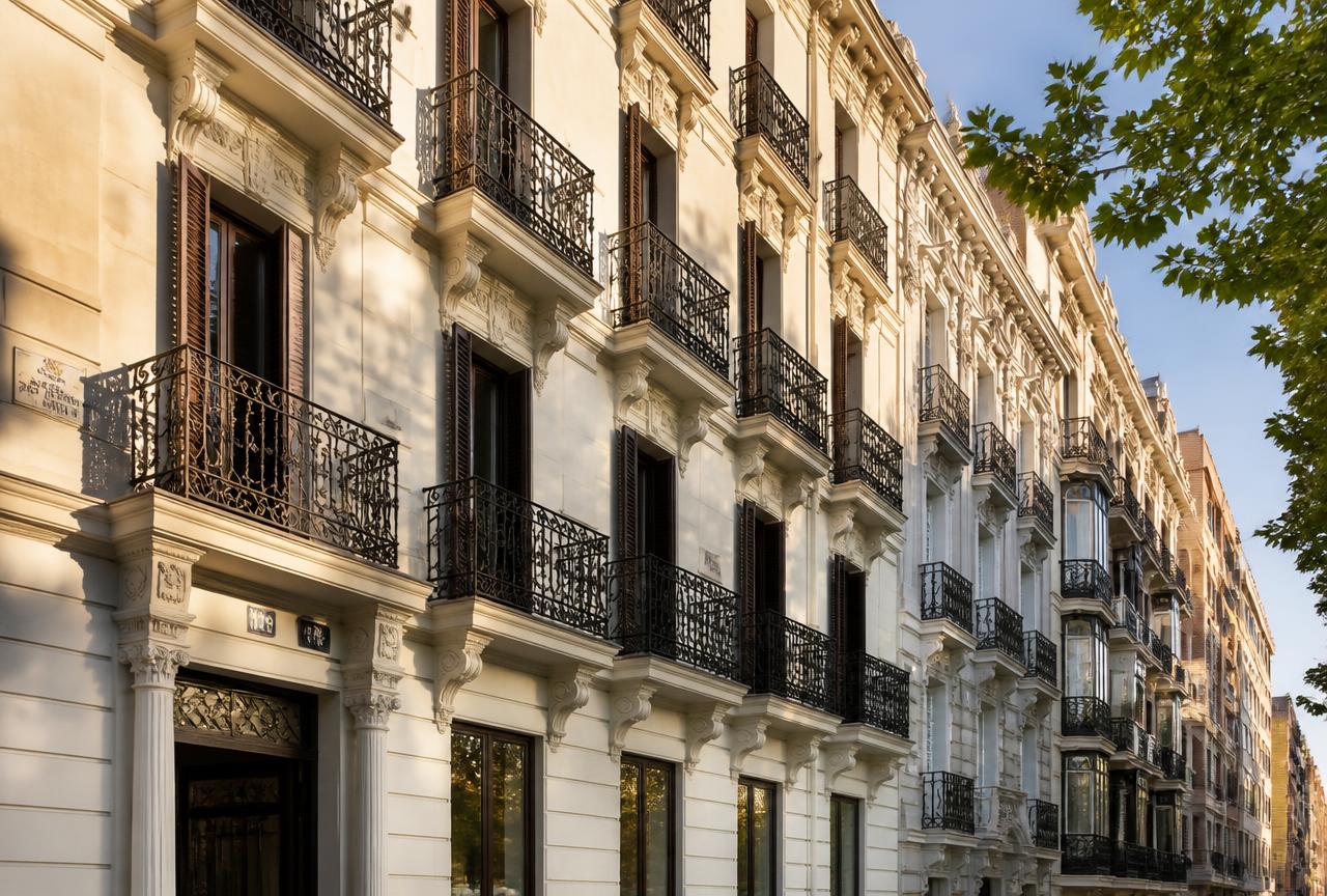 Classical apartment building facade in a prime central Madrid district